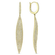 2.51ct Round Cut Diamond Pave Leaf Charm Drop Earrings in 14k Yellow Gold