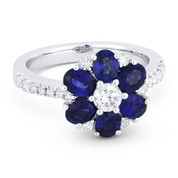 2.54ct Oval Cut Sapphire & Round Brilliant Diamond Flower-Design Cocktail Ring in 18k White Gold