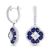 2.56ct Pear-Shaped Sapphire & Round Cut Diamond Pave Dangling Flower Earrings in 18k White Gold