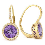 2.68ct Round Brilliant Cut Amethyst & Diamond Leverback Drop Earrings in 14k Yellow Gold