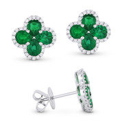 2.81ct Pear-Shaped Emerald Cluster & Round Cut Diamond Pave Flower Stud Earrings in 18k White Gold