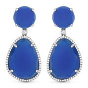 25.75ct Blue Agate & Diamond Pave Dangling Earrings in 14k White Gold