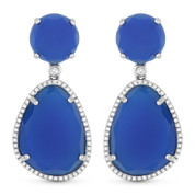 25.75ct Blue Agate & Diamond Pave Dangling Earrings in 14k White Gold