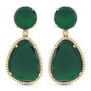 26.57ct Green Agate & Diamond Pave Dangling Earrings in 14k Yellow Gold