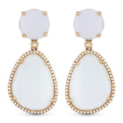 26.60ct White Chalcedony & Diamond Pave Dangling Earrings in 14k Rose Gold
