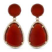 26.61ct Red Agate & Diamond Halo Dangling Earrings in 14k Rose Gold