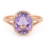 3.00ct Checkerboard Cut Pink Amethyst & Round Diamond Oval Halo Right-Hand Ring in 14k Rose Gold