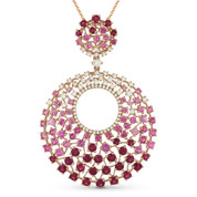 3.02ct Round Cut Pink Sapphire & Diamond Statement Pendant & Chain Necklace in 14k Rose Gold