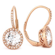 3.08ct Round Brilliant Cut White Topaz & Diamond Leverback Drop Earrings in 14k Rose Gold