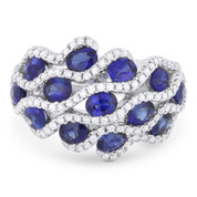 3.22ct Oval Cut Sapphire & Round Diamond Pave Right-Hand Statement Ring in 14k White Gold