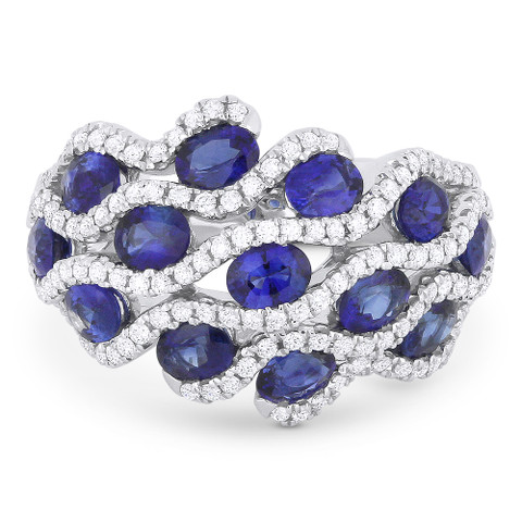 3.22ct Oval Cut Sapphire & Round Diamond Pave Right-Hand Statement Ring ...