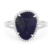 3.24ct Fancy Checkerboard Blue Lapis & Round Cut Diamond Halo Right-Hand Ring in 14k White Gold