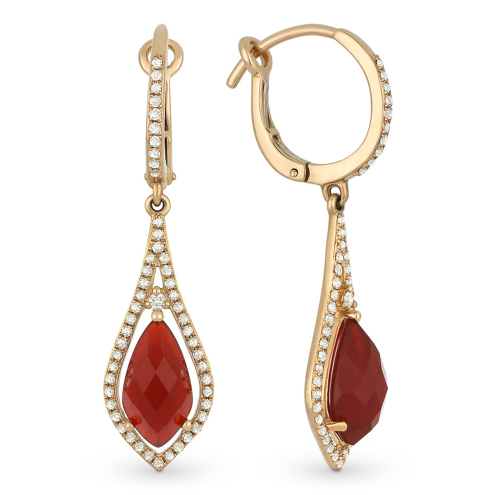 3.29ct Pear-Shaped Checkerboard Red Agate & Round Cut Diamond Pave ...