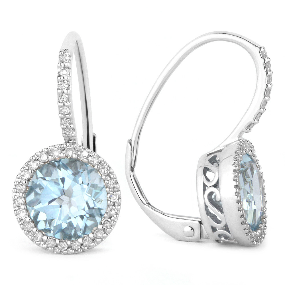 3.41ct Round Brilliant Cut Blue Topaz & Diamond Leverback Drop Earrings ...