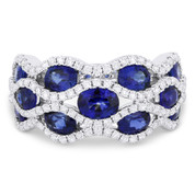 3.53ct Oval Cut Sapphire & Diamond Pave Right-Hand Wide Statement Ring in 18k White Gold
