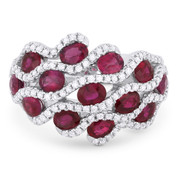 3.59ct Oval Cut Ruby & Round Diamond Pave Right-Hand Statement Ring in 18k White Gold