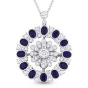 3.75ct Oval Cut Sapphire & Round Cut Diamond Pave Statement Pendant in 18k White Gold w/ 14k Chain Necklace