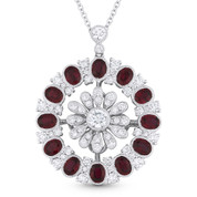 3.80ct Oval Cut Ruby & Round Cut Diamond Pave Statement Pendant in 18k White Gold w/ 14k Chain Necklace