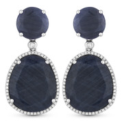 33.05ct Sapphire & Diamond Halo Dangling Earrings in 14k White Gold