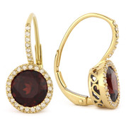 4.08ct Round Brilliant Cut Garnet & Diamond Leverback Drop Earrings in 14k Yellow Gold