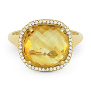 5.26ct Cushion Cut Citrine & Round Diamond Pave Right-Hand Cocktail Ring in 14k Yellow Gold