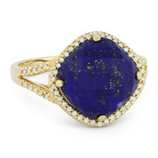 5.93ct Checkerboard Cushion Blue Lapis & Round Cut Diamond Right-Hand Cocktail Ring in 14k Yellow Gold