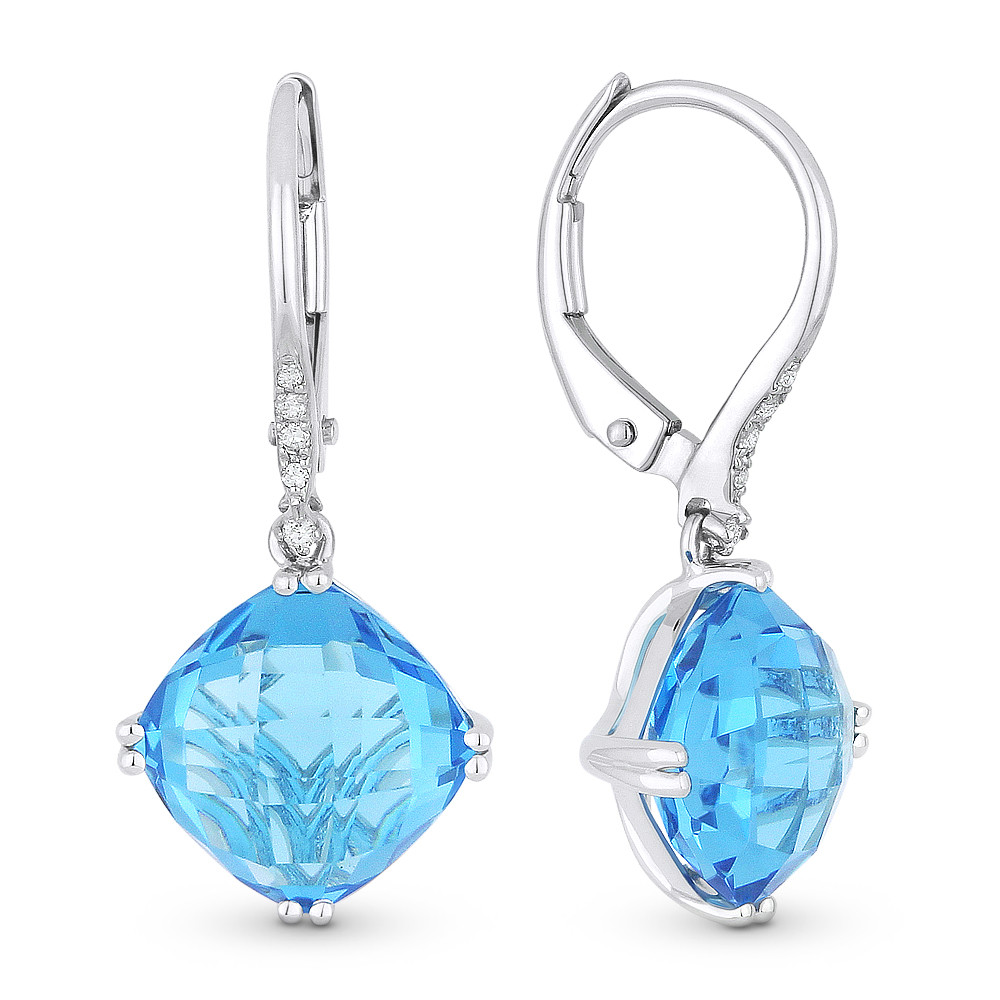 6.28ct Cushion Checkerboard Blue Topaz & Round Cut Diamond Dangling