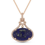 6.41ct Checkerboard Oval Blue Lapis & Round Cut Diamond Halo Pendant & Chain Necklace in 14k Rose Gold