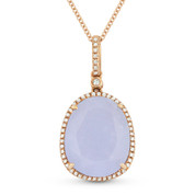 6.65ct Pear-Shaped Chalcedony & Round Cut Diamond Halo Pendant & Chain Necklace in 14k Rose Gold