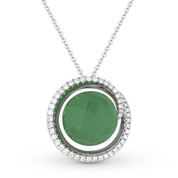 6.69ct Checkerboard Green Aventurine & Round Cut Diamond Halo Pendant & Chain Necklace in 14k White Gold