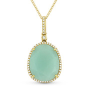 6.87ct Pear-Shaped Green Aventurine & Round Cut Diamond Halo Pendant & Chain Necklace in 14k Yellow Gold
