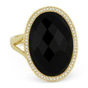 7.03 ct Checkerboard Oval Onyx & Round Cut Diamond Right-Hand Cocktail Ring in 14k Yellow Gold