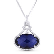 7.47ct Checkerboard Oval Lab-Created Blue Sapphire & Diamond Halo Pendant & Chain Necklace in 14k White Gold
