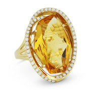 7.96ct Fancy Checkerboard Citrine & Diamond Oval Halo Cocktail Ring in 14k Yellow Gold