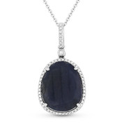 8.21ct Pear-Shaped Sapphire & Round Cut Diamond Halo Pendant & Chain Necklace in 14k White Gold