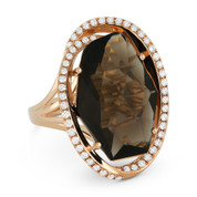 8.31ct Fancy Checkerboard Smoky Topaz & Diamond Oval Halo Cocktail Ring in 14k Rose Gold