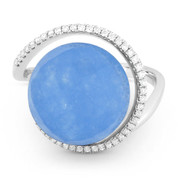 8.38ct Checkerboard Blue Jade & Diamond Right-Hand Cocktail Ring in 14k White Gold