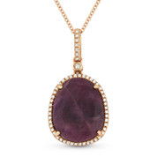 8.60ct Pear-Shaped Ruby & Round Cut Diamond Halo Pendant & Chain Necklace in 14k Rose Gold