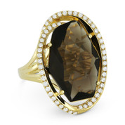 8.67ct Fancy Checkerboard Smoky Topaz & Diamond Oval Halo Cocktail Ring in 14k Yellow Gold