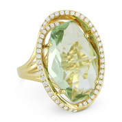 8.86ct Fancy Checkerboard Green Amethyst & Diamond Oval Halo Cocktail Ring in  14k Yellow Gold