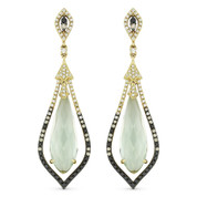 9.86ct Green Amethyst w/ Black, White, & Brown Diamond Dangling Earrings in 14k Yellow & Black Gold