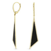 Black Onyx & 0.42ct Diamond Pave Dangling Fancy Triangle Stiletto Earrings in 14k Yellow Gold