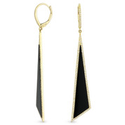 Black Onyx & 0.50ct Diamond Pave Dangling Fancy Triangle Stiletto Earrings in 14k Yellow Gold