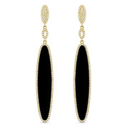 Black Onyx & 0.57ct Diamond Pave Dangling Multi-Oval Long Earrings in 14k Yellow Gold