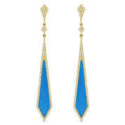 Blue Turquoise & 0.45ct Diamond Pave Arrow-Style Dangling Stiletto Earrings in 14k Yellow Gold