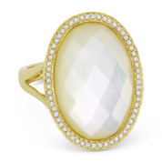 Checkerboard Oval Mother-of-Pearl & 0.20ct Round Cut Diamond Right-Hand Cocktail Ring in 14k Yellow Gold