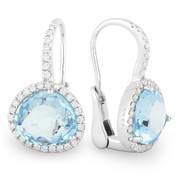 7.46ct Fancy Cut Blue Topaz & Round Diamond Halo Leverback Drop Earrings in 14k White Gold
