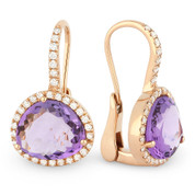 8.43ct Fancy Cut Purple Amethyst & Round Diamond Halo Leverback Drop Earrings in 14k Rose Gold