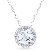 1.50ct Round Cut White Topaz & Diamond Circle Halo Pendant & Chain Necklace in 14k White Gold