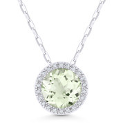 1.30ct Round Cut Green Amethyst & Diamond Circle Halo Pendant & Chain Necklace in 14k White Gold